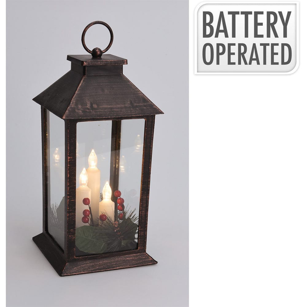 Koopman Lantern Brown Festive Lantern with 3 LED Candles