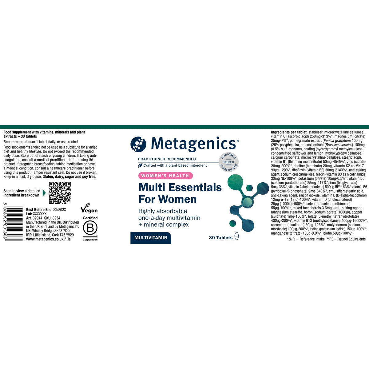 Metagenics Vitamins & Supplements Metagenics Multi Essentials For Women 30 Tablets
