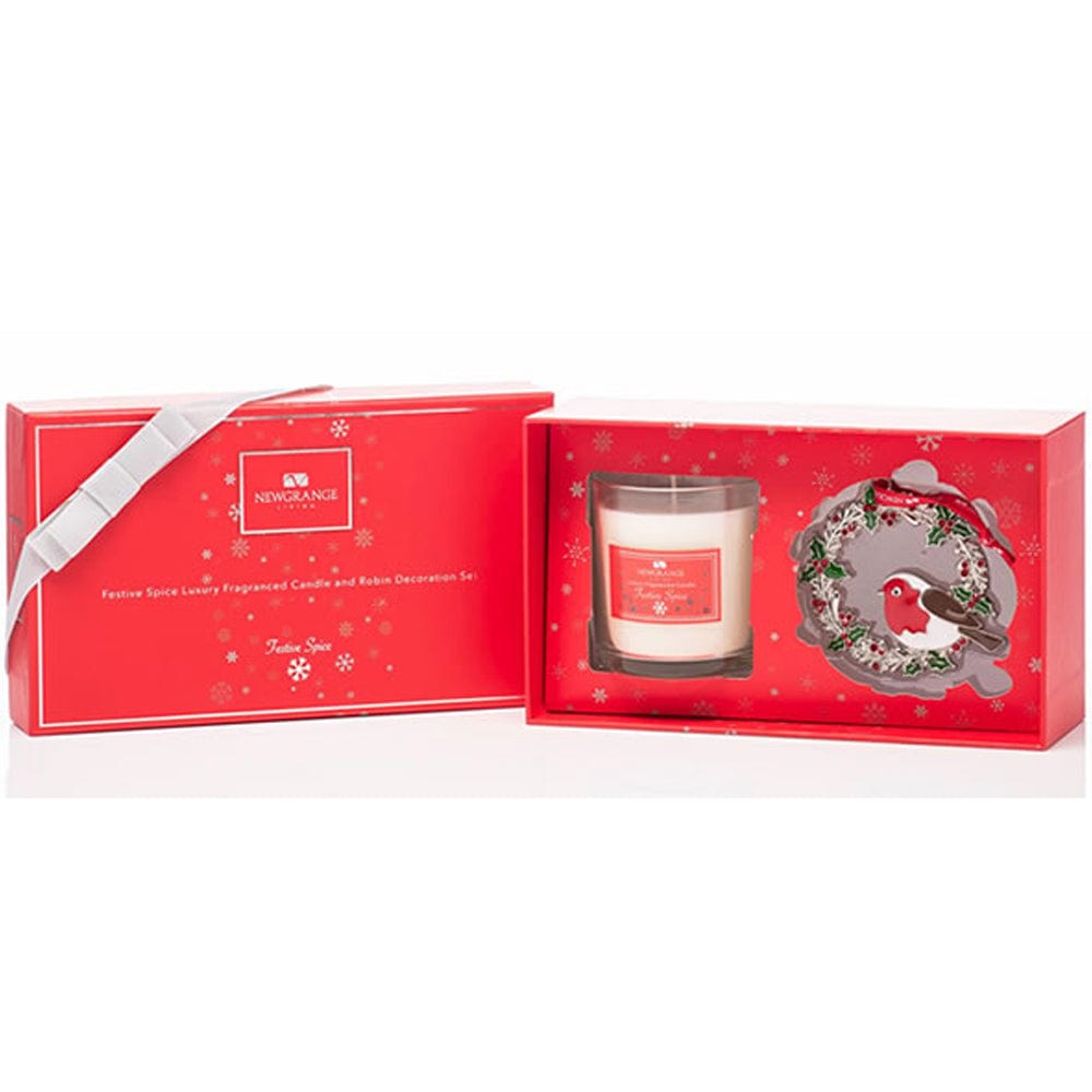 Newgrange Living Candle Newgrange Living Festive Spice Luxury Candle & Robin Decoration Set