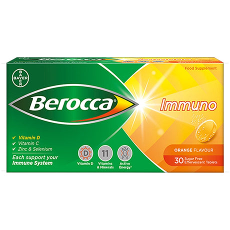 Berocca Vitamins & Supplements 30 Tablets Berocca Immuno Effervescent Tablets Orange Flavour