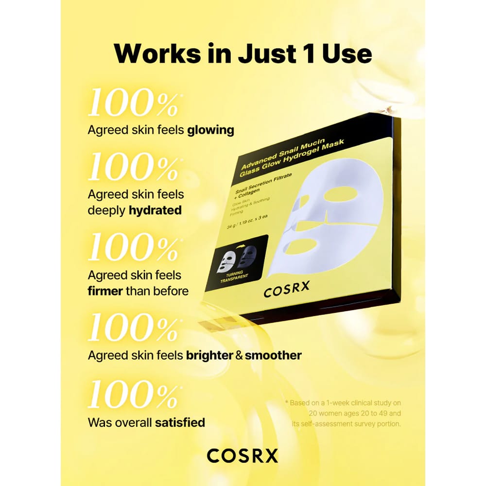 COSRX Face Mask COSRX Advanced Snail Mucin Glass Glow Hydrogel Mask - 3 Sheets