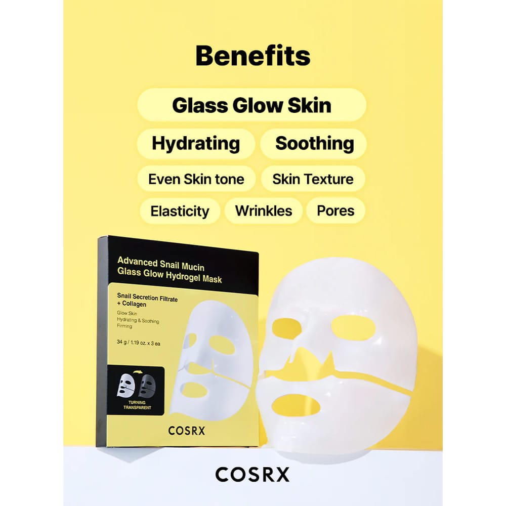 COSRX Face Mask COSRX Advanced Snail Mucin Glass Glow Hydrogel Mask - 3 Sheets