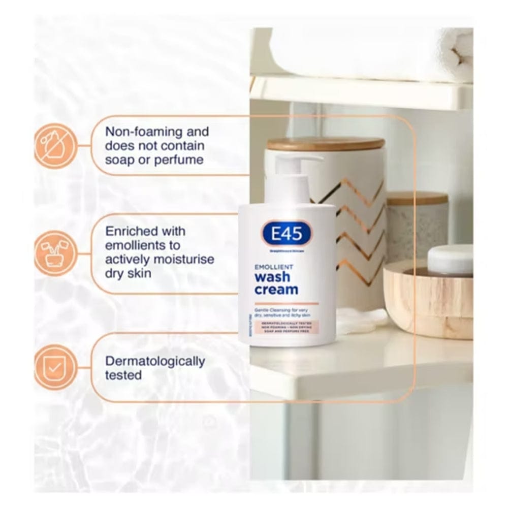 E45 Wash Cream E45 Emollient Wash Cream For Dry, Sensitive & Itchy Skin 250ml