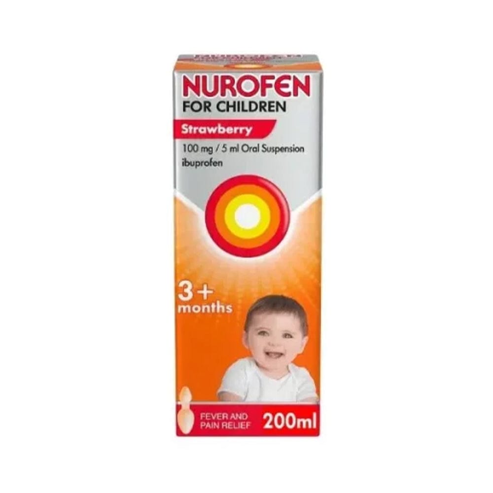 Meaghers Pharmacy Pain Relief Nurofen Children Oral Suspension Strawberry w/spoon 200ml