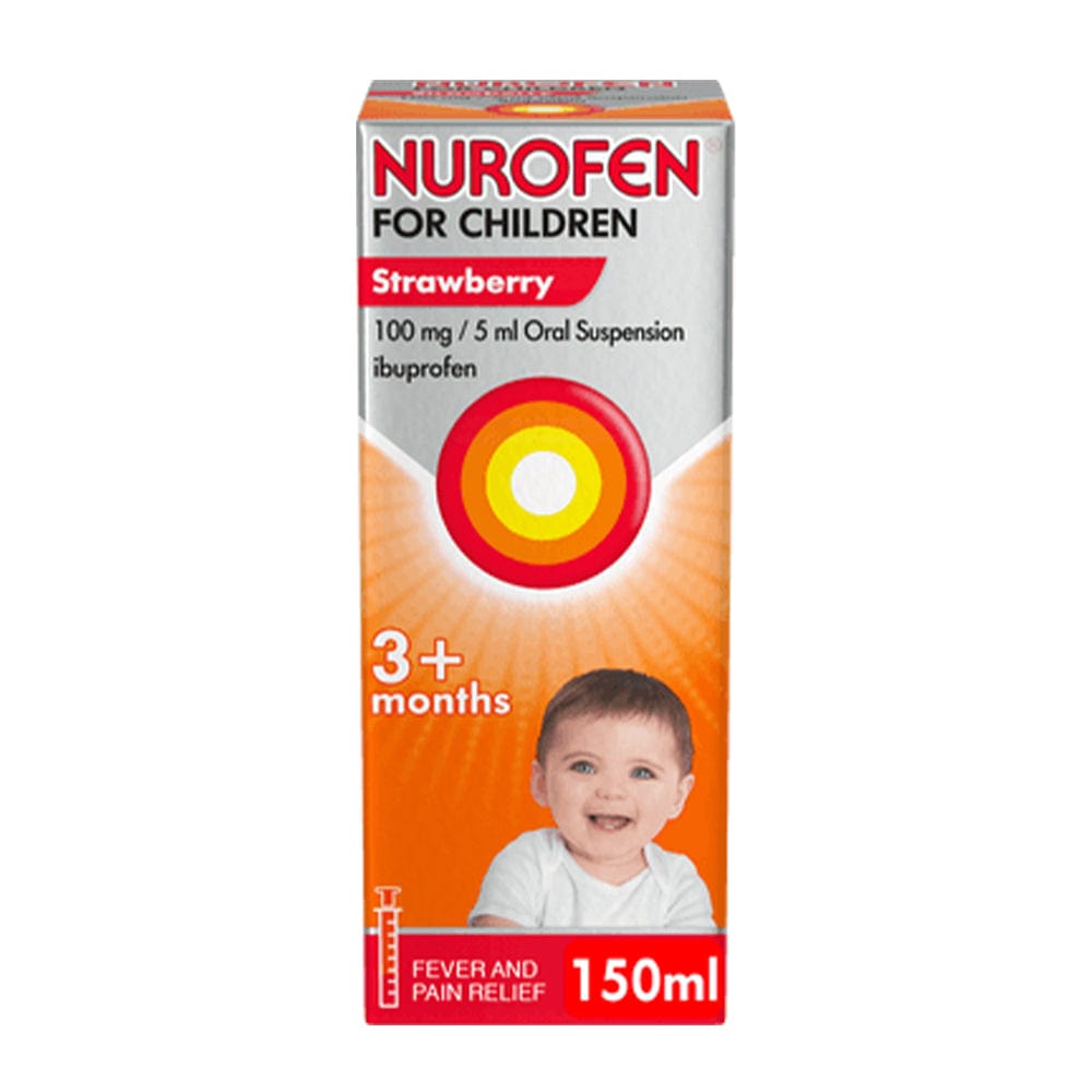 Meaghers Pharmacy Pain Relief Nurofen Children Oral Suspension Strawberry w/ Syringe 150ml