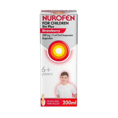 Meaghers Pharmacy Pain Relief Nurofen for Children Six Plus Strawberry 200mg/5ml Oral Suspension