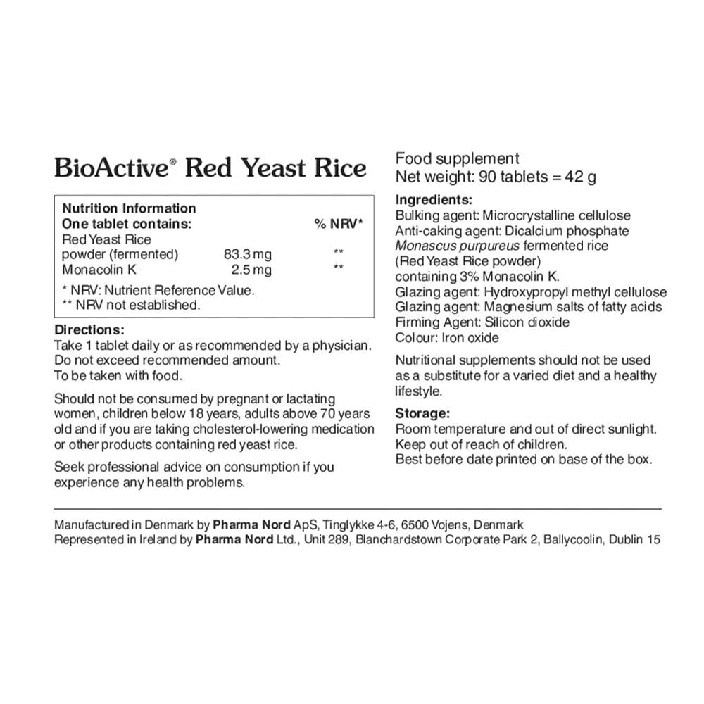 Pharma Nord BioActive Red Yeast Rice 2.5mg Capsules Meaghers Pharmacy