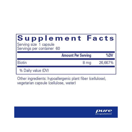 Pure Encapsulation Vitamins & Supplements Pure Encapsulations Biotin 8mg 60 Capsules