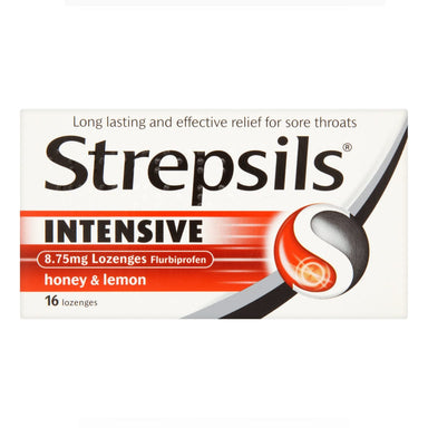 Meaghers Pharmacy Throat Lozenges Strepsils Intensive 8.75mg Lozenges Flurbiprofen Honey & Lemon 16's