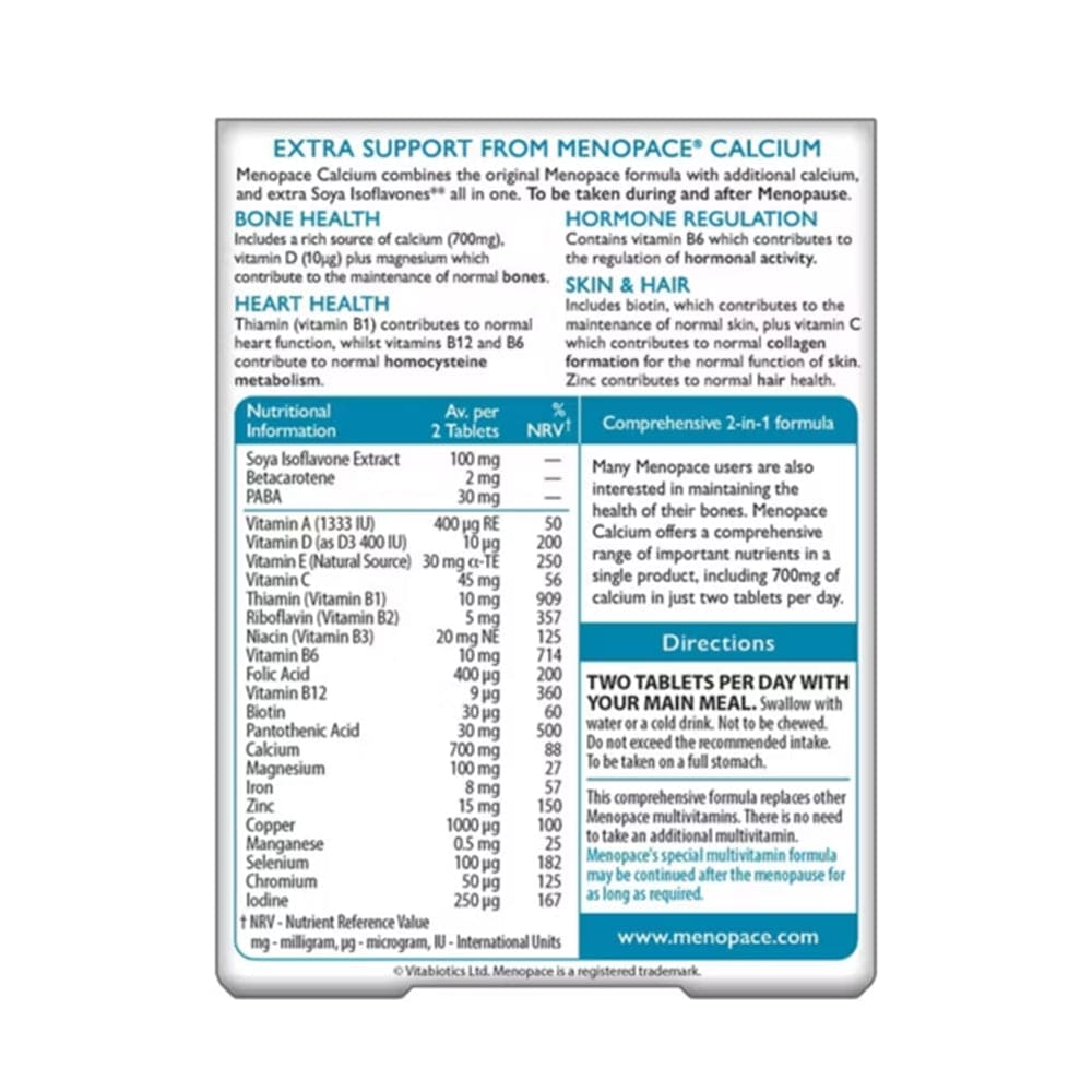 Vitabiotics Menopace Calcium 60 Tablets | Meaghers Pharmacy