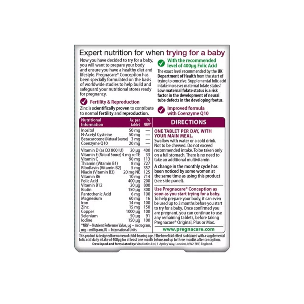 Vitabiotics Vitamins & Supplements Vitabiotics Pregnacare Conception Tablets 30 Pack